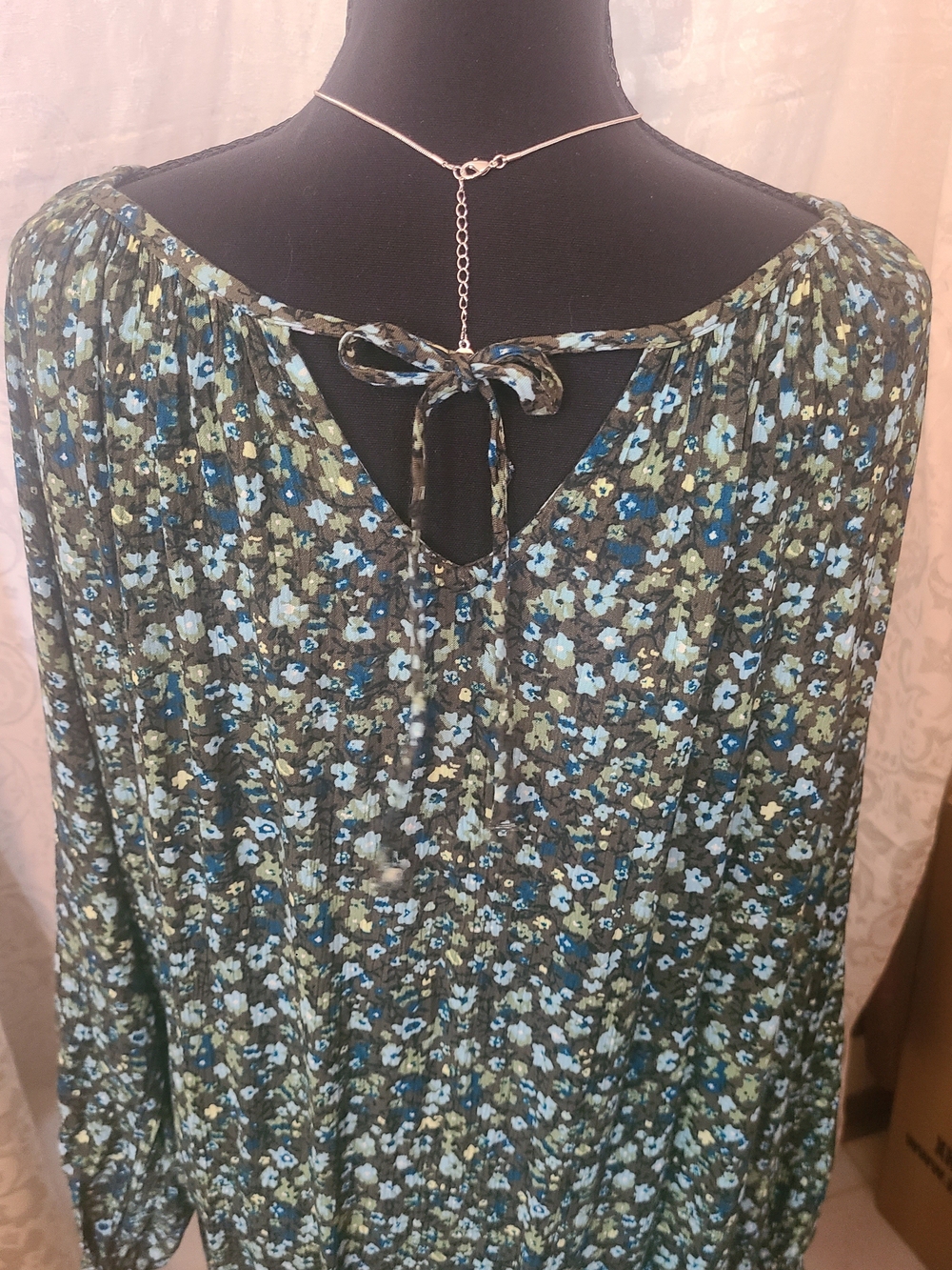 Bohemian Floral Maxi Dress in Teal and Black - Picture 6 of 9